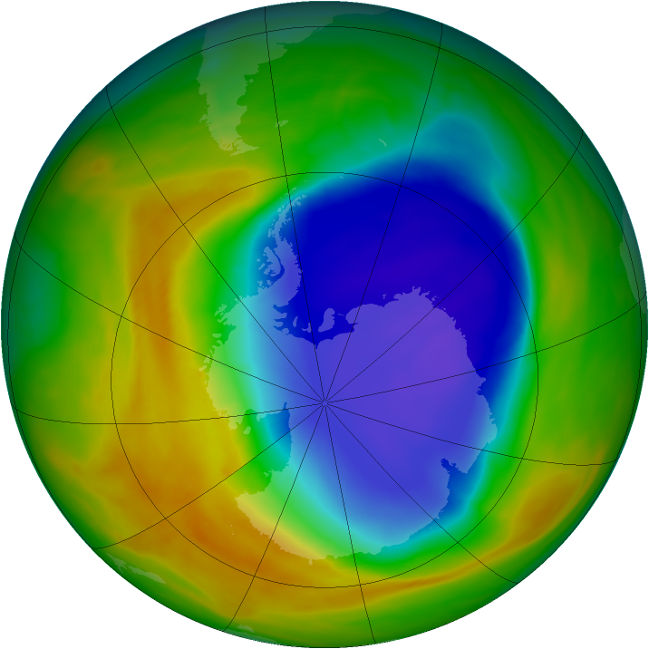 Antarctic ozone map for 22 October 2007